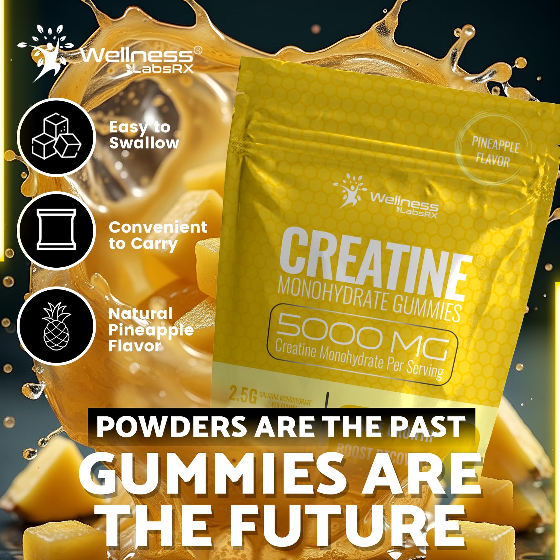 Creatine Gummies 5000mg, 30 Servings Creatine Monohydrate Gummies - Third-Party Tested Creatine for Women, Pineapple Flavor Creatine for Men, Muscle Growth, - PrimeBioHealth - canada supplements