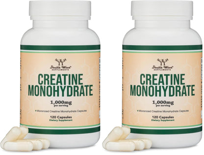 Creatine Monohydrate Capsules - 1g per Serving, 120 Count - No Fillers, Vegan Safe, Non-GMO, Gluten Free by Double Wood (Pack of 2) - PrimeBioHealth - canada supplements