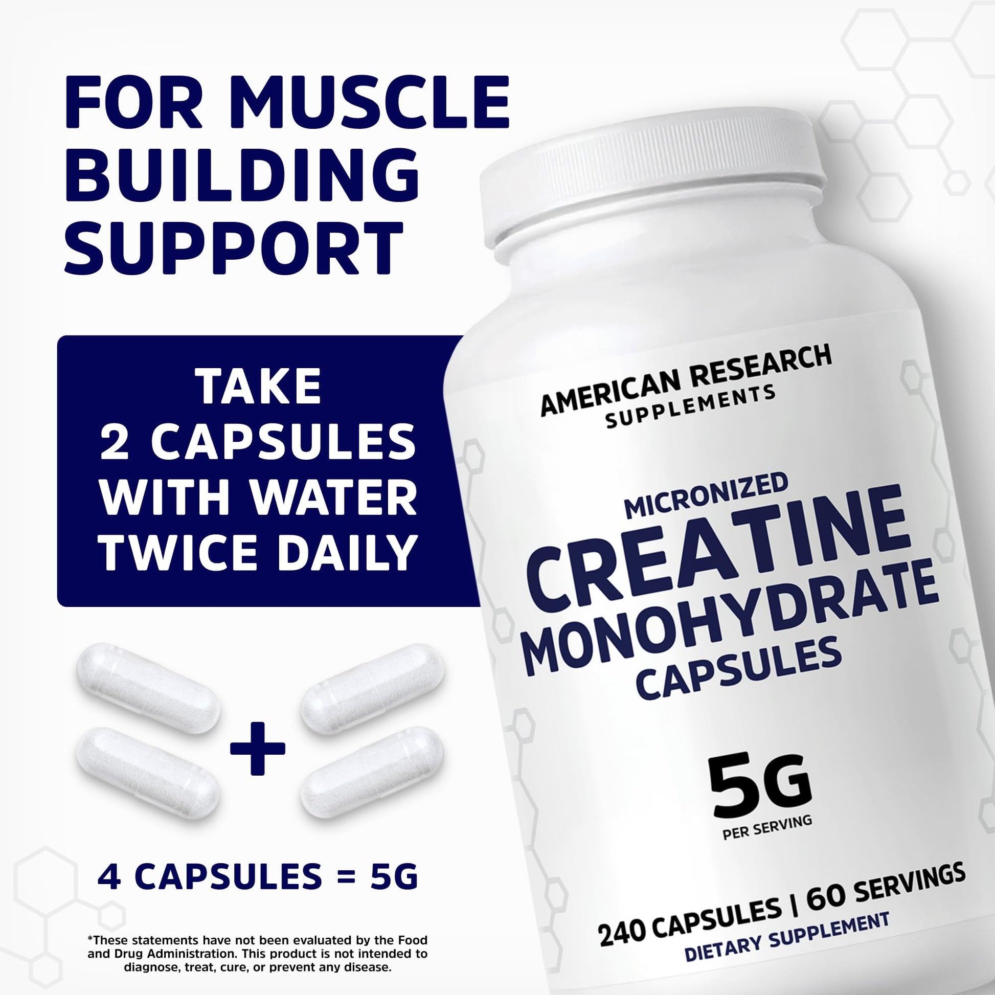Creatine Monohydrate Capsules 5G | 60 Servings | Vegan | 4 Caps per Serving | Micronized Creatine Pills 5000mg | 240 Capsules | Creatine Pills For Men & Women - PrimeBioHealth - canada supplements