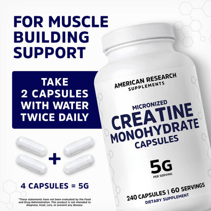 Creatine Monohydrate Capsules 5G | 60 Servings | Vegan | 4 Caps per Serving | Micronized Creatine Pills 5000mg | 240 Capsules | Creatine Pills For Men & Women - PrimeBioHealth - canada supplements