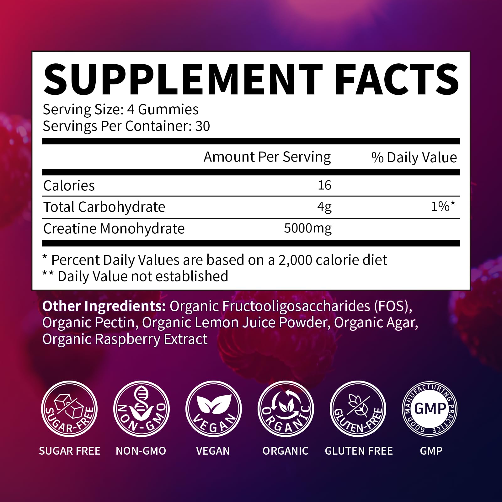 Creatine Monohydrate Gummies 5000mg for Men & Women, Organic Pure Creatine Gummies | Sugar Free,Vegan, Non-GMO,Raspberry Flavor, 120 Count - PrimeBioHealth - canada supplements