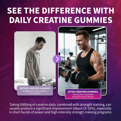 Creatine Monohydrate Gummies 5000mg for Men & Women, Organic Pure Creatine Gummies | Sugar Free,Vegan, Non-GMO,Raspberry Flavor, 120 Count - PrimeBioHealth - canada supplements