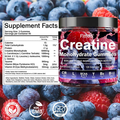 Creatine Monohydrate Gummies Complex 8000mg for Men and Women, Containing L-carnitine & Taurine, Build Muscle, Boost Energy, Faster Recovery, Sugar Free & Vegan - PrimeBioHealth - canada supplements