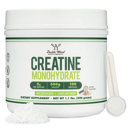 Creatine Monohydrate Powder 1.1lbs (100 Servings of 5 Grams Each) - No Fillers, Vegan Safe, Non-GMO, Gluten Free by Double Wood - PrimeBioHealth - canada supplements