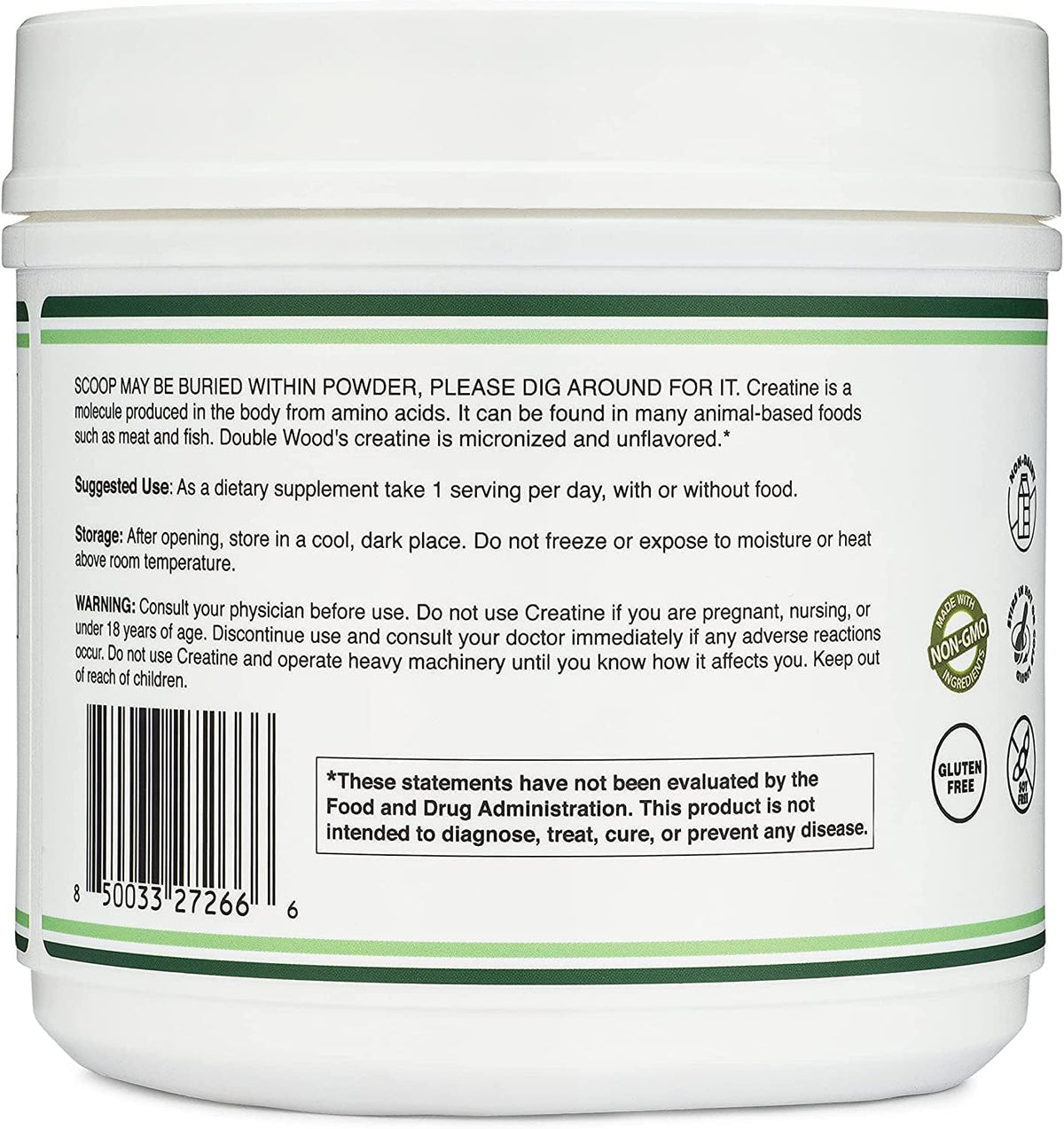 Creatine Monohydrate Powder 1.1lbs (100 Servings of 5 Grams Each) - No Fillers, Vegan Safe, Non-GMO, Gluten Free by Double Wood - PrimeBioHealth - canada supplements