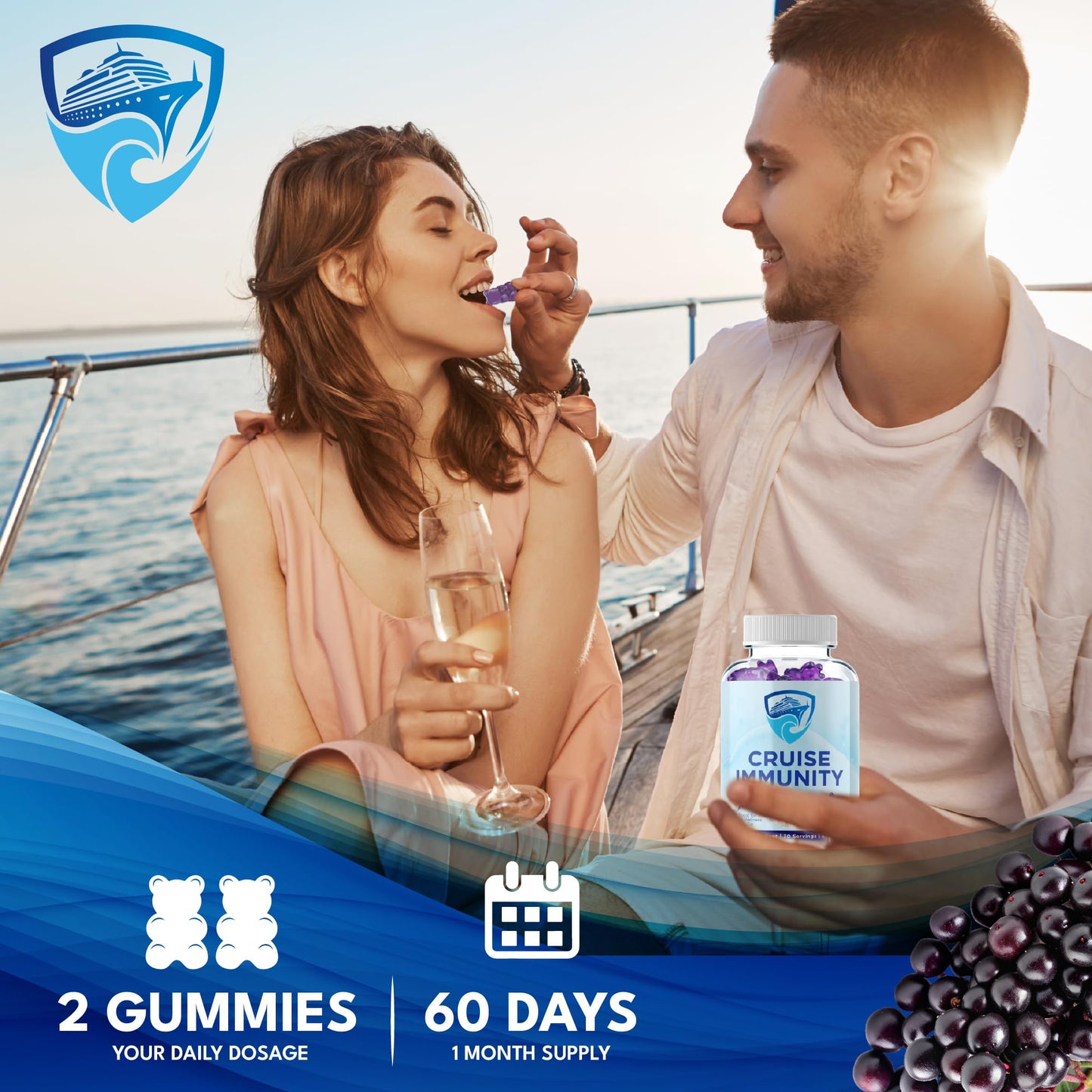 CRUISE IMMUNITY Immune Support Gummies for Cruisers with Vitamin C, B12, Zinc, Elderberry Extract, 60 Gummies, 30 Servings - PrimeBioHealth - canada supplements