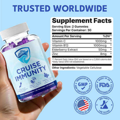 CRUISE IMMUNITY Immune Support Gummies for Cruisers with Vitamin C, B12, Zinc, Elderberry Extract, 60 Gummies, 30 Servings - PrimeBioHealth - canada supplements