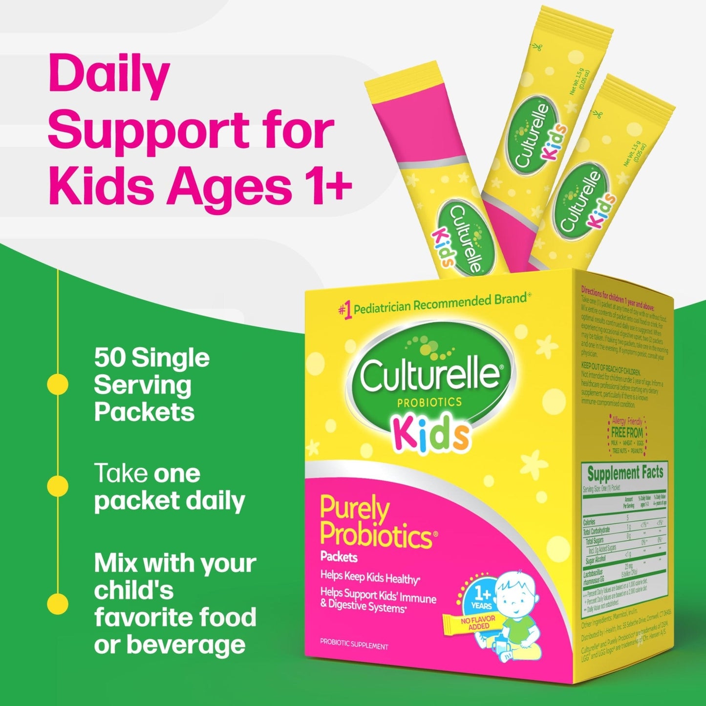Culturelle Kids Daily Probiotic Packets for Kids, (Ages 3+) - 50 Count – From the 1 Pediatrician-Recommended Brand – Flavorless Daily Probiotics - PrimeBioHealth - canada supplements