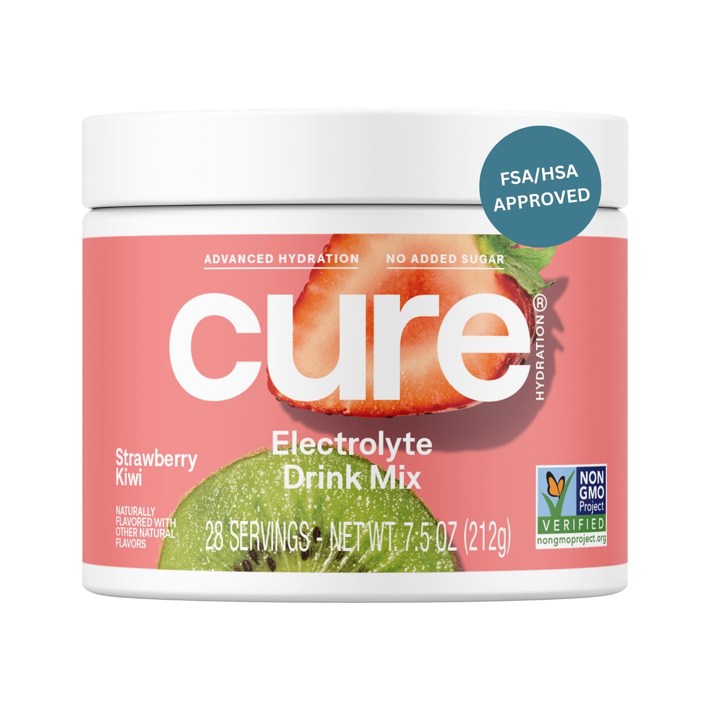 Cure Hydration | Plant-Based Electrolyte Drink Mix | No Added Sugar | FSA-HSA | Dehydration Relief Powder Made with Coconut Water | Non-GMO | Vegan | 28 Servings Jar - Strawberry Kiwi - PrimeBioHealth - canada supplements