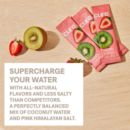 Cure Hydration | Plant-Based Electrolyte Drink Mix | No Added Sugar | FSA-HSA | Dehydration Relief Powder Made with Coconut Water | Non-GMO | Vegan | 28 Servings Jar - Strawberry Kiwi - PrimeBioHealth - canada supplements