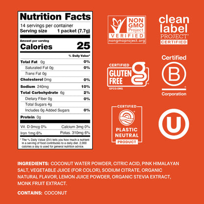 Cure Hydration | Plant-Based Electrolyte Drink Mix | No Added Sugar | FSA-HSA | Dehydration Relief Powder Made with Coconut Water | Non-GMO | Vegan | Pouch of 14 Packets - Blood Orange - PrimeBioHealth - canada supplements