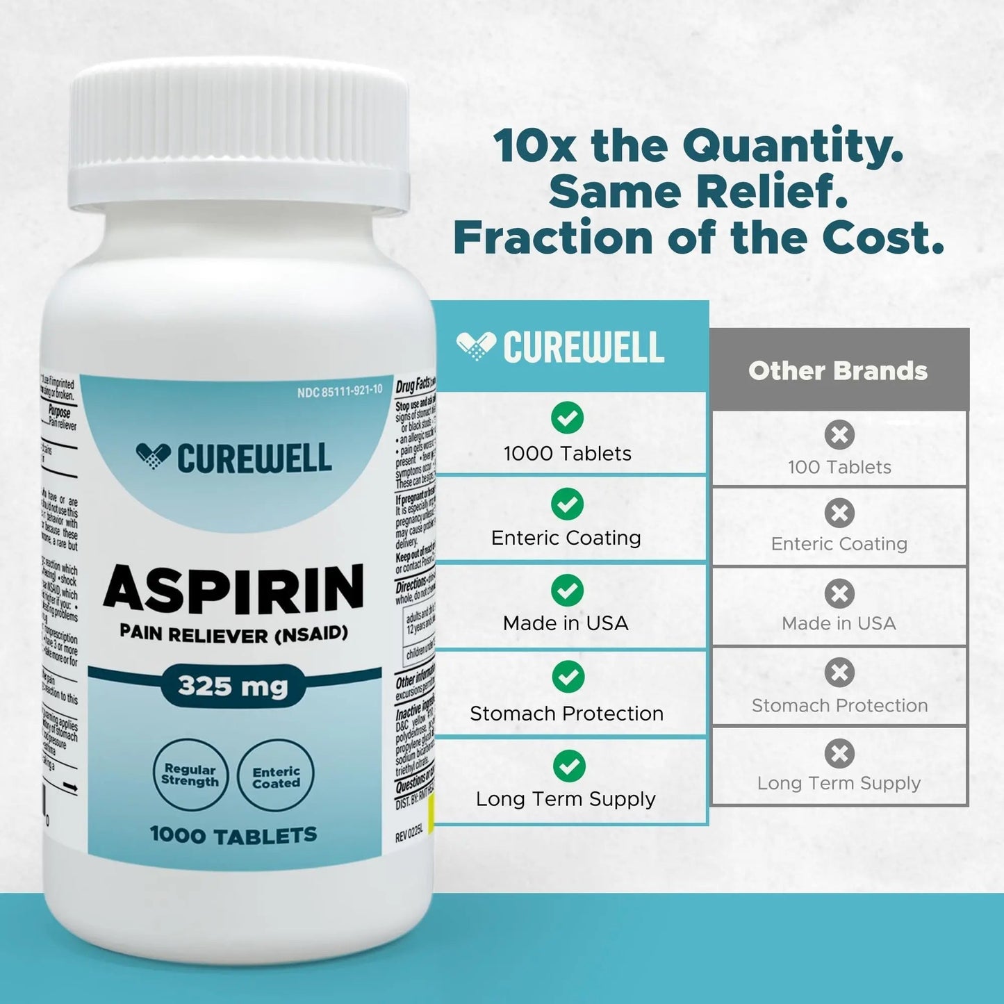 CUREWELL Enteric Coated Aspirin Tablets 325mg (1000 Count) NSAID Pain Reliever & Fever Reducer Coated Aspirin for Adults - Regular Strength for Headache Arthritis Menstrual & Muscle Pain - PrimeBioHealth - canada supplements