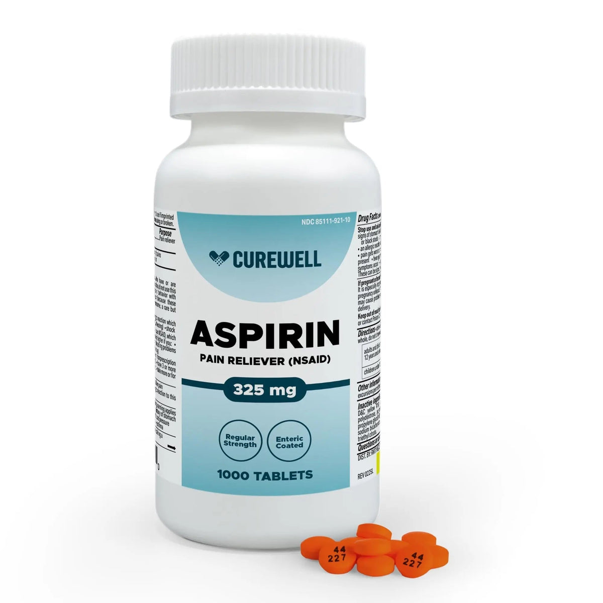 CUREWELL Enteric Coated Aspirin Tablets 325mg (1000 Count) NSAID Pain Reliever & Fever Reducer Coated Aspirin for Adults - Regular Strength for Headache Arthritis Menstrual & Muscle Pain - PrimeBioHealth - canada supplements