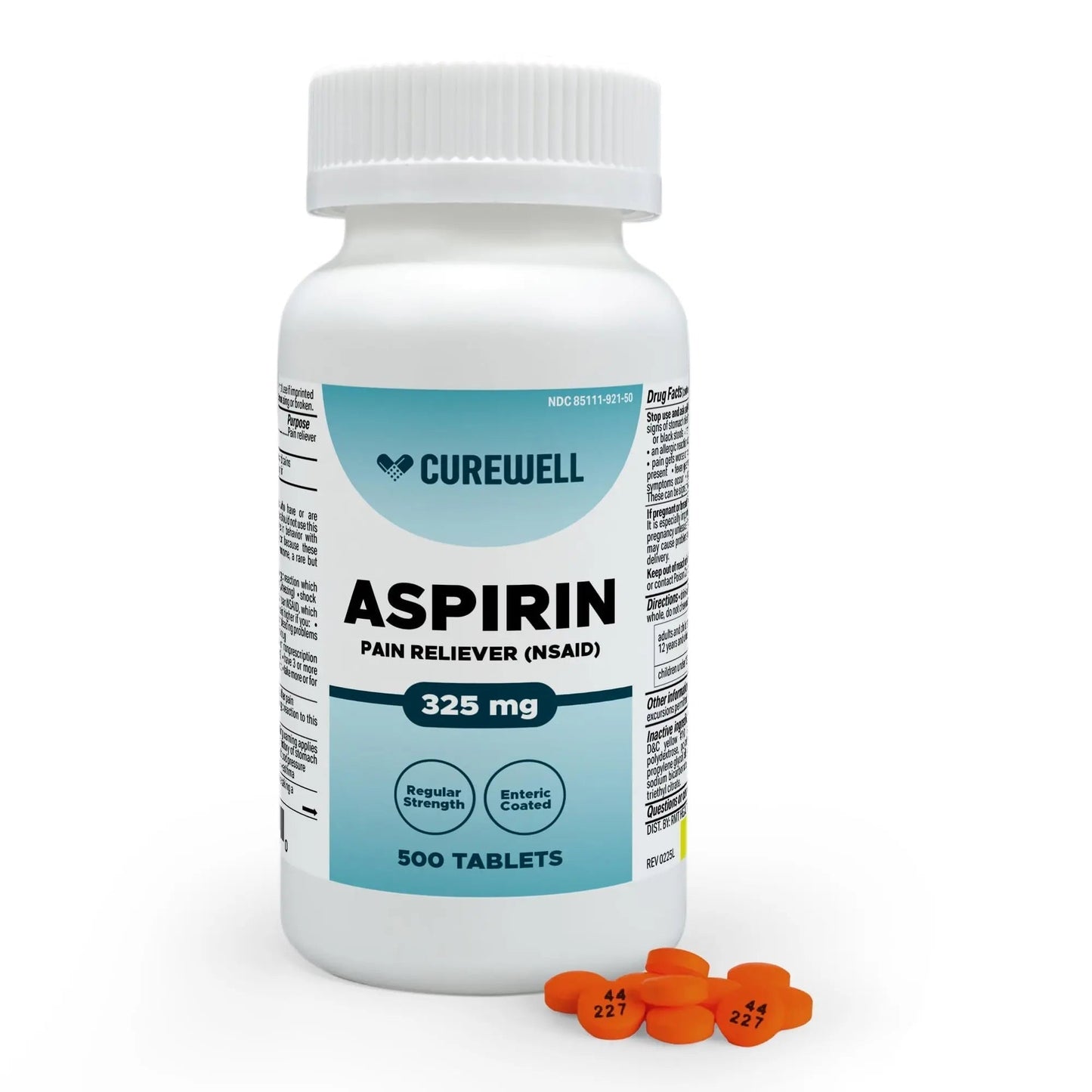 CUREWELL Enteric Coated Aspirin Tablets 325mg (500 Count) NSAID Pain Reliever & Fever Reducer Coated Aspirin for Adults - Regular Strength for Headache Arthritis Menstrual & Muscle Pain - PrimeBioHealth - canada supplements