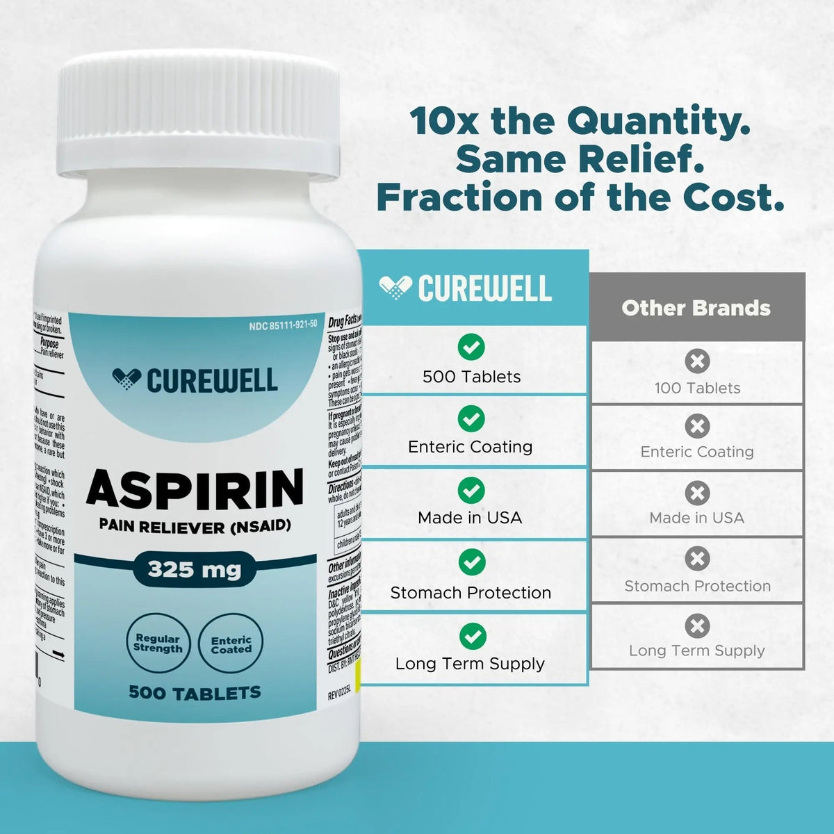 CUREWELL Enteric Coated Aspirin Tablets 325mg (500 Count) NSAID Pain Reliever & Fever Reducer Coated Aspirin for Adults - Regular Strength for Headache Arthritis Menstrual & Muscle Pain - PrimeBioHealth - canada supplements