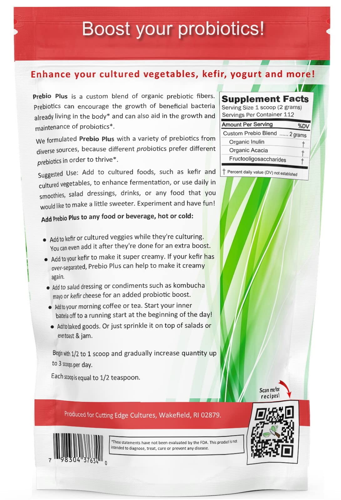 Cutting Edge Cultures Prebio Plus Prebiotic Fiber Powder Best Custom Blend of Organic Prebiotic Fibers Dietary Supplement 8 oz - PrimeBioHealth - canada supplements