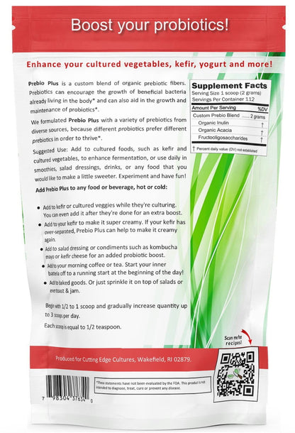 Cutting Edge Cultures Prebio Plus Prebiotic Fiber Powder Best Custom Blend of Organic Prebiotic Fibers Dietary Supplement 8 oz - PrimeBioHealth - canada supplements