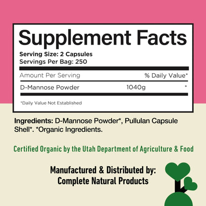 D Mannose 520mg Capsules - Organic D Mannose Supplement for UT Support, Urinary Tract Bladder Health Pills, Plant Based Formula, Vegan Non GMO, No Fillers, 500 Capsule Count Made USA Certified Kosher - PrimeBioHealth - canada supplements