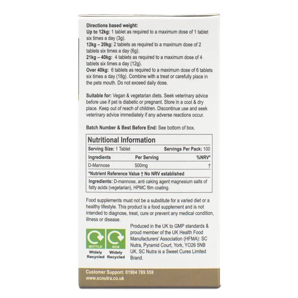 D-Mannose Pet Tablets for Cats & Dogs by SC Nutra - PrimeBioHealth - canada supplements