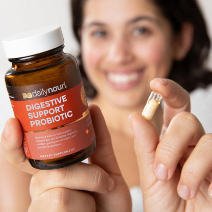 Daily Nouri Digestive Support Probiotics for Women & Men | Bloating & Gas Relief | 3 Clinically Studied Strains + Omega | 30-Day Supply - PrimeBioHealth - canada supplements