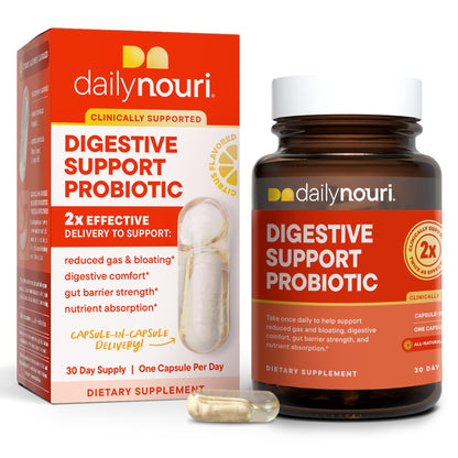 Daily Nouri Digestive Support Probiotics for Women & Men | Bloating & Gas Relief | 3 Clinically Studied Strains + Omega | 30-Day Supply - PrimeBioHealth - canada supplements