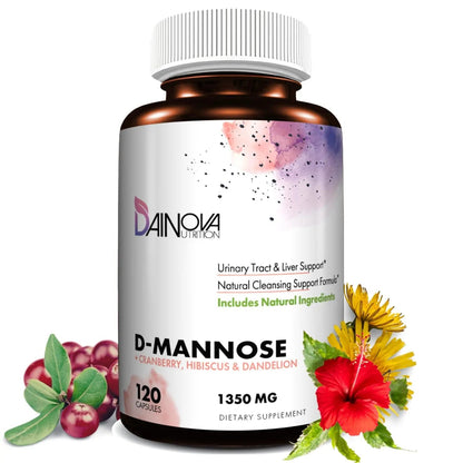 Dainova D Mannose 1350mg with Cranberry I D-Mannose Capsules for UTI Prevention, Urinary Tract Support, Urinary Tract Health for Women, & Cleanse. W/Hibiscus & Dandelion, 120 Veggie Capsules - PrimeBioHealth - canada supplements