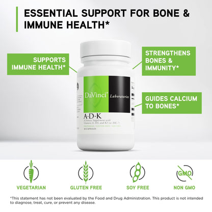 DAVINCI Labs ADK - Helps Support Bone, Heart & Immune Health - Dietary Supplement with Vitamins A, D3 & K2 (as MK-7) - Vegetarian - PrimeBioHealth - canada supplements