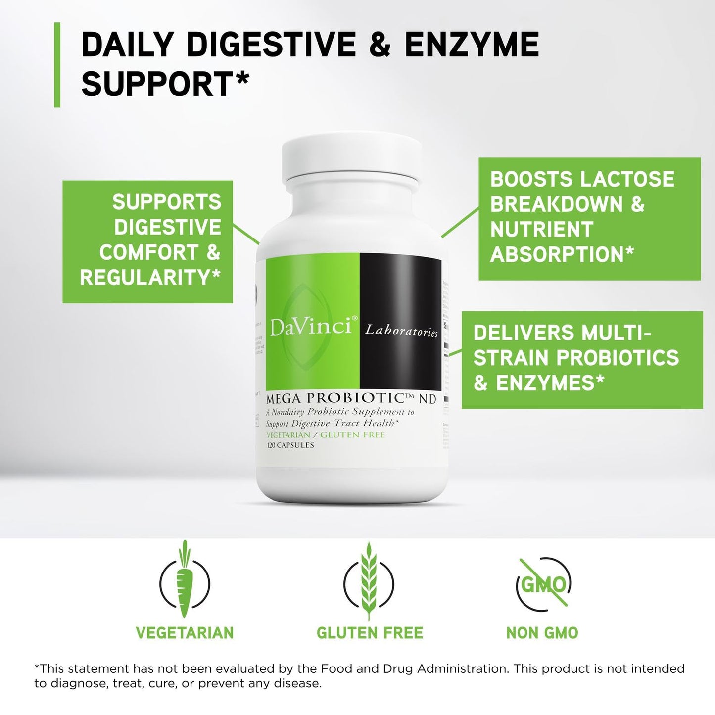 DAVINCI Labs Mega Probiotic ND - Non-Dairy Probiotic Supplement Supports Gut, Digestive & Brain Health* - Gut Health Support Supplement - PrimeBioHealth - canada supplements