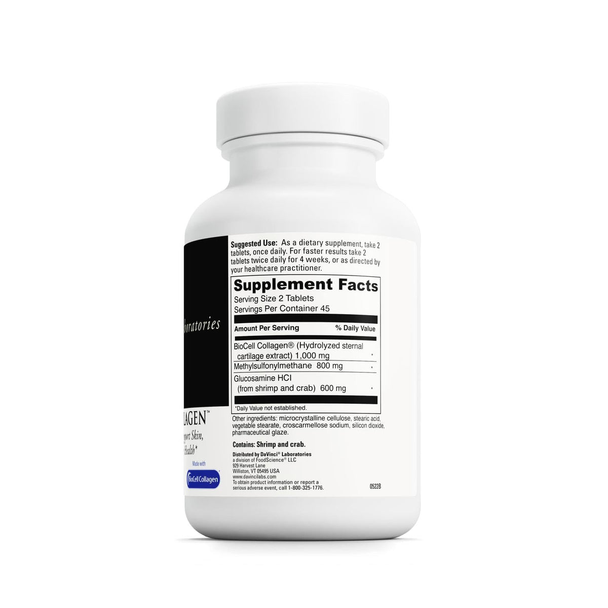 DAVINCI Labs Natures Collagen - BioCell Collagen Supplement with MSM & Glucosamine - Helps to Support Joint Health, Skin Health & Connective Tissues - PrimeBioHealth - canada supplements
