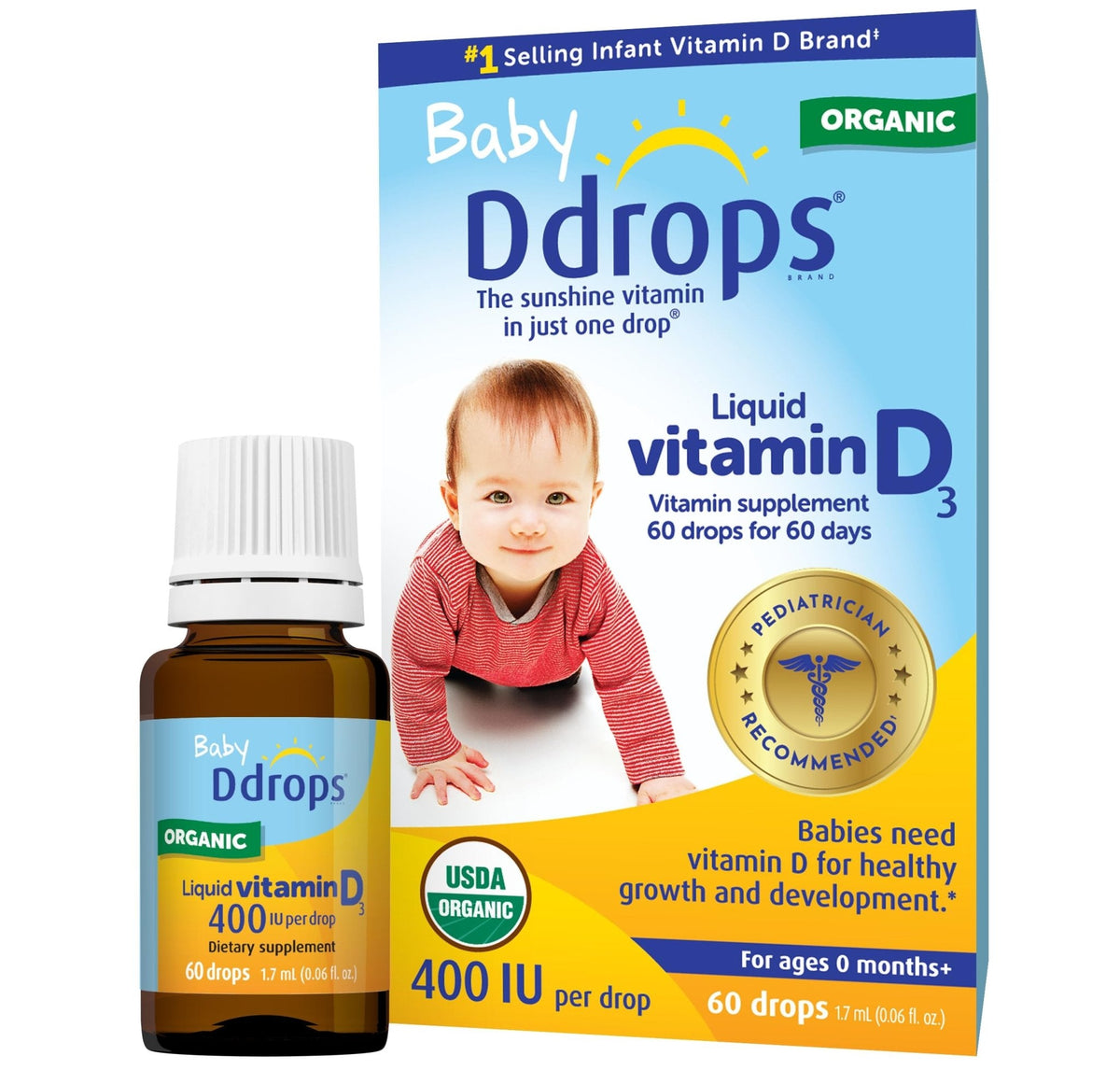 Ddrops Baby 400 IU, Vitamin D, 60 Drops 1.7mL (0.06 Fl. Oz (Pack of 1)) - PrimeBioHealth - canada supplements