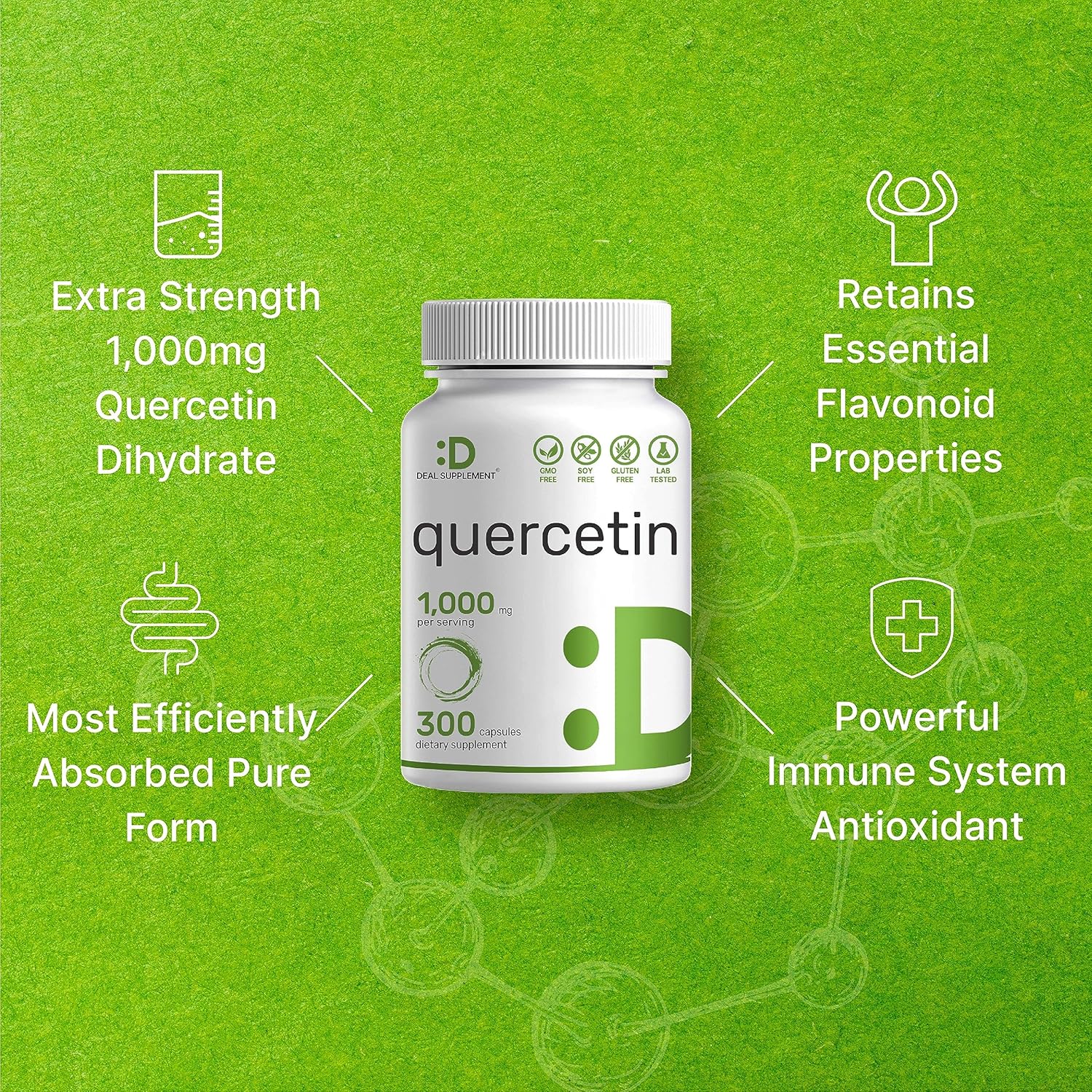 DEAL SUPPLEMENT Quercetin 1,000mg Per Serving, 300 Capsules – Healthy Immune Support Supplements, High Bioavailable Flavonoids, Natural Antioxidant – Non-GMO, Soy Free, No Gluten - PrimeBioHealth - canada supplements