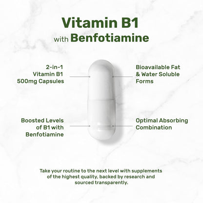 DEAL SUPPLEMENT Vitamin B1 500mg with Benfotiamine, 240 Capsules – 2 in 1 Enhanced Formula – Fat & Water Soluble Thiamine B1 Supplement – Third Party Tested, Non-GMO, No Gluten - PrimeBioHealth - canada supplements