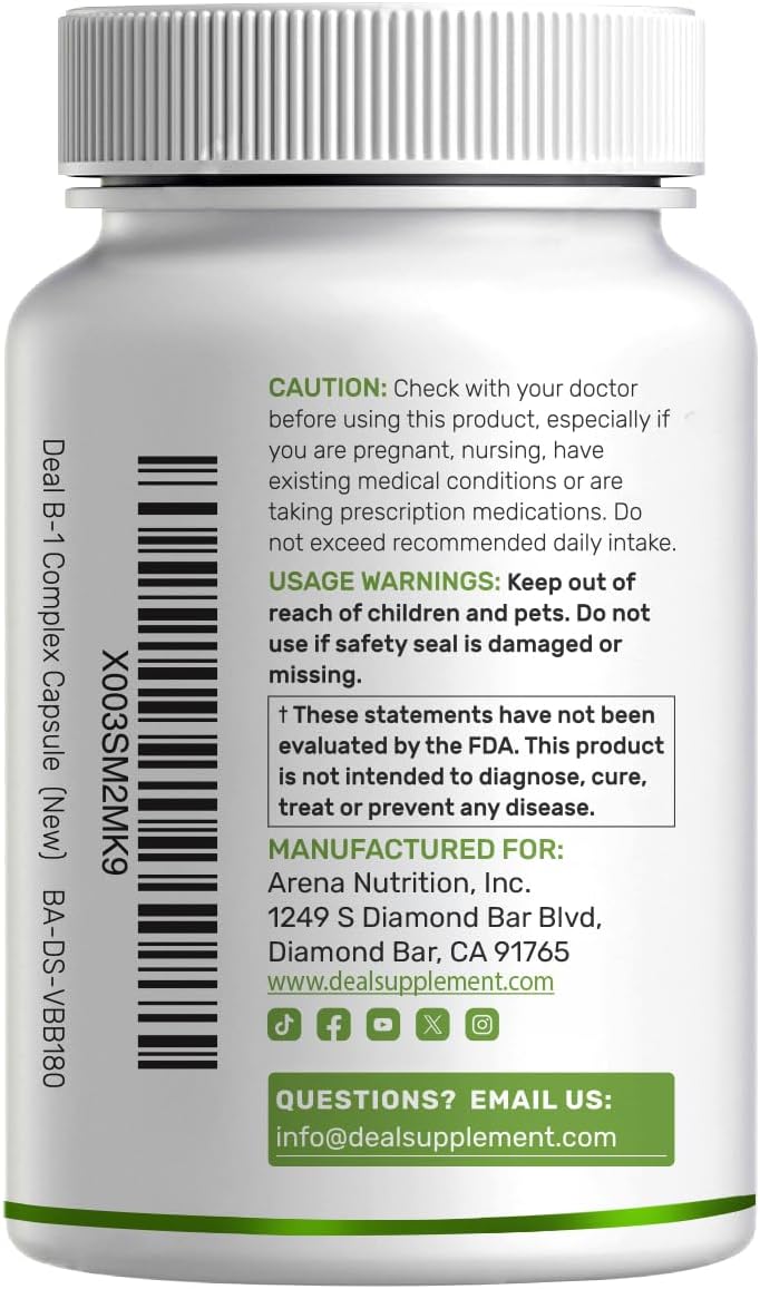 DEAL SUPPLEMENT Vitamin B1 500mg with Benfotiamine, 240 Capsules – 2 in 1 Enhanced Formula – Fat & Water Soluble Thiamine B1 Supplement – Third Party Tested, Non-GMO, No Gluten - PrimeBioHealth - canada supplements