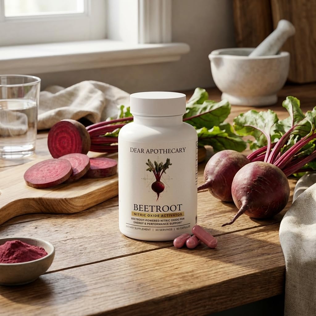 Dear Apothecary Organic Beetroot Capsules | 1300mg Beet Root Powder | Nitric Oxide Precursor | 60 Vegetarian Capsules | Non-GMO, Gluten Free, Vegan - PrimeBioHealth - canada supplements