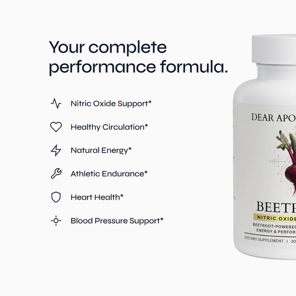 Dear Apothecary Organic Beetroot Capsules | 1300mg Beet Root Powder | Nitric Oxide Precursor | 60 Vegetarian Capsules | Non-GMO, Gluten Free, Vegan - PrimeBioHealth - canada supplements