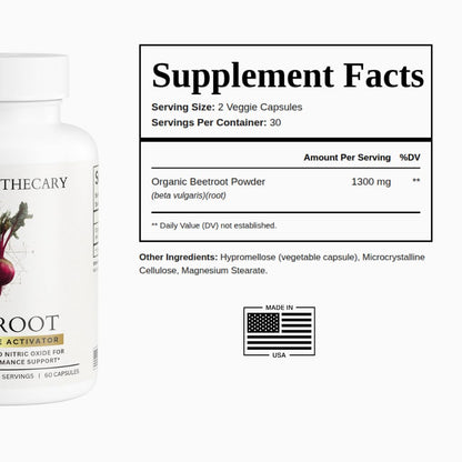 Dear Apothecary Organic Beetroot Capsules | 1300mg Beet Root Powder | Nitric Oxide Precursor | 60 Vegetarian Capsules | Non-GMO, Gluten Free, Vegan - PrimeBioHealth - canada supplements
