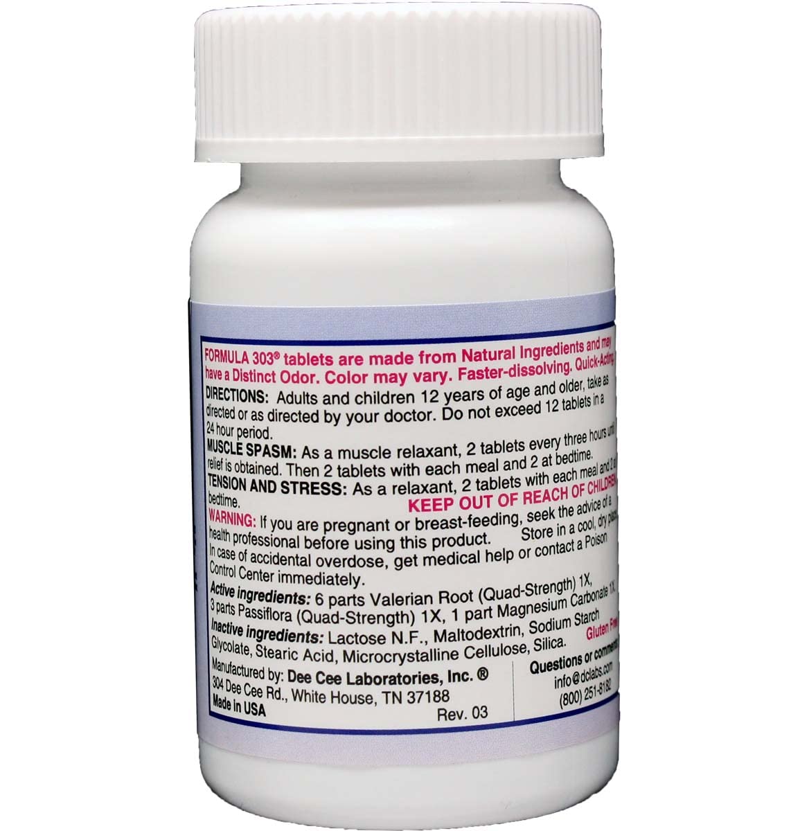 Dee CEE Labs Formula 303 Maximum Strength Tablets, 90 Tablets; All-Natural containing Magnesium for Sore Muscles - PrimeBioHealth - canada supplements