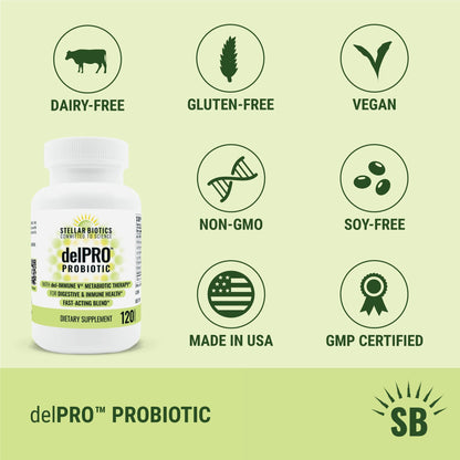 Del-Immune V® + Delpro Probiotic & Prebiotic Blend by Stellar Biotics - Promotes Optimal Gut Health, Digestion, Immune Support & Mood (120 Capsules) - PrimeBioHealth - canada supplements