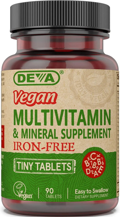 DEVA Vegan Iron-Free Multivitamin & Mineral Supplement, Vitamin C, D2, E & B-Complex, Biotin, 90 Tiny Tablets - PrimeBioHealth - canada supplements
