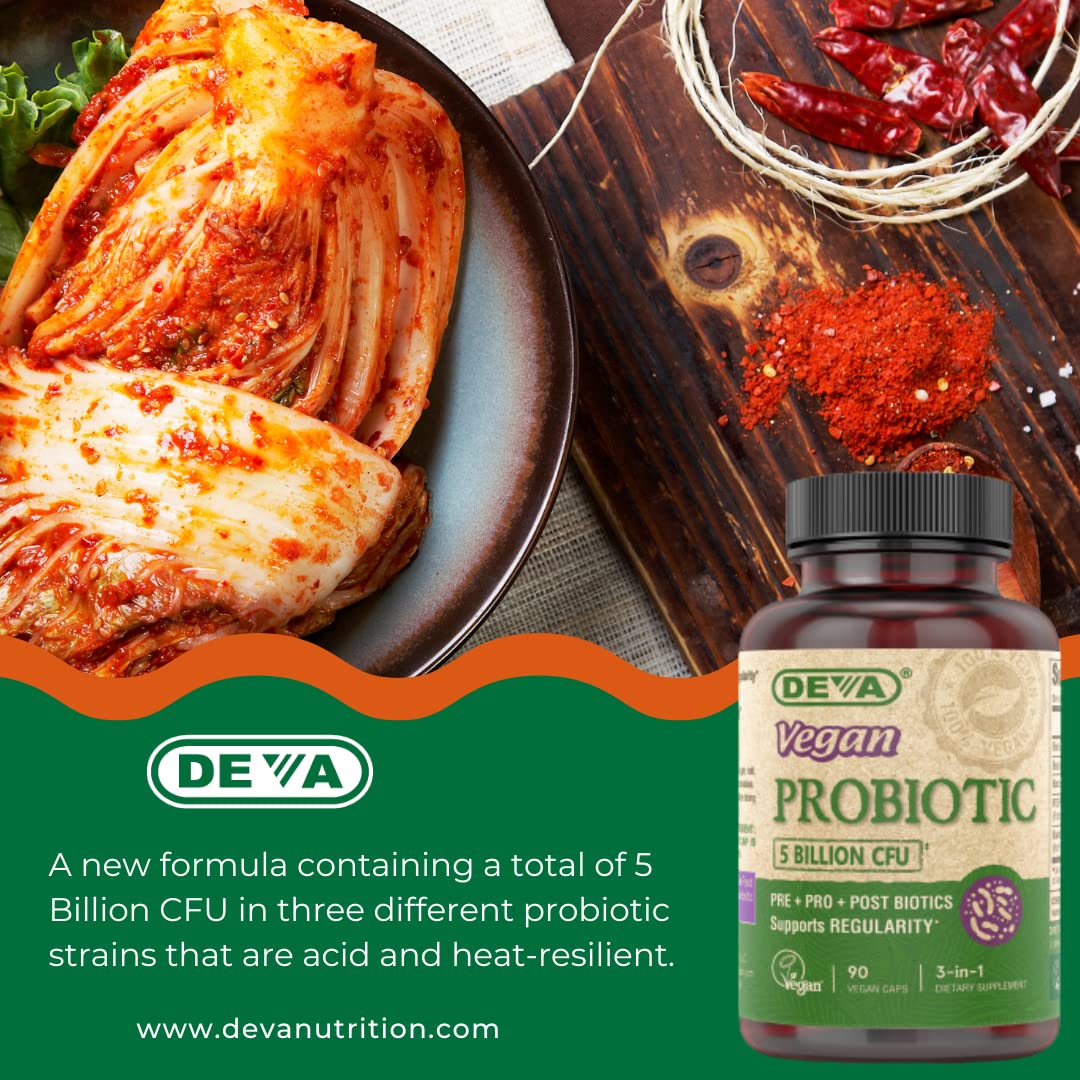 DEVA Vegan Probiotic Supplement - Pre, Pro, and Postbiotics for Digestive Health, 5 Billion CFU, Soil-Based, Spore-Forming, Dairy Free, FOS Prebiotics - PrimeBioHealth - canada supplements
