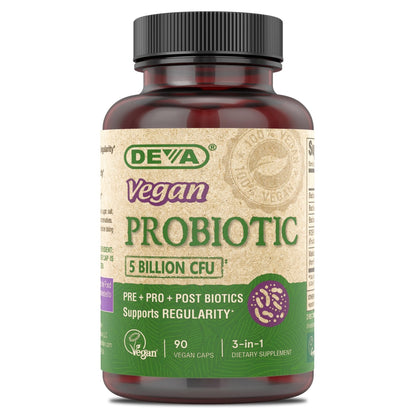DEVA Vegan Probiotic Supplement - Pre, Pro, and Postbiotics for Digestive Health, 5 Billion CFU, Soil-Based, Spore-Forming, Dairy Free, FOS Prebiotics - PrimeBioHealth - canada supplements