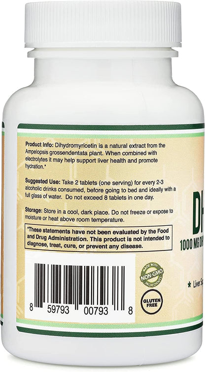 DHM1000 Dihydromyricetin (DHM) Tablets - Most Powerful DHM Supplement on The Market - 1,000mg per Capsule (30 Count) Enhanced with Electrolytes - PrimeBioHealth - canada supplements