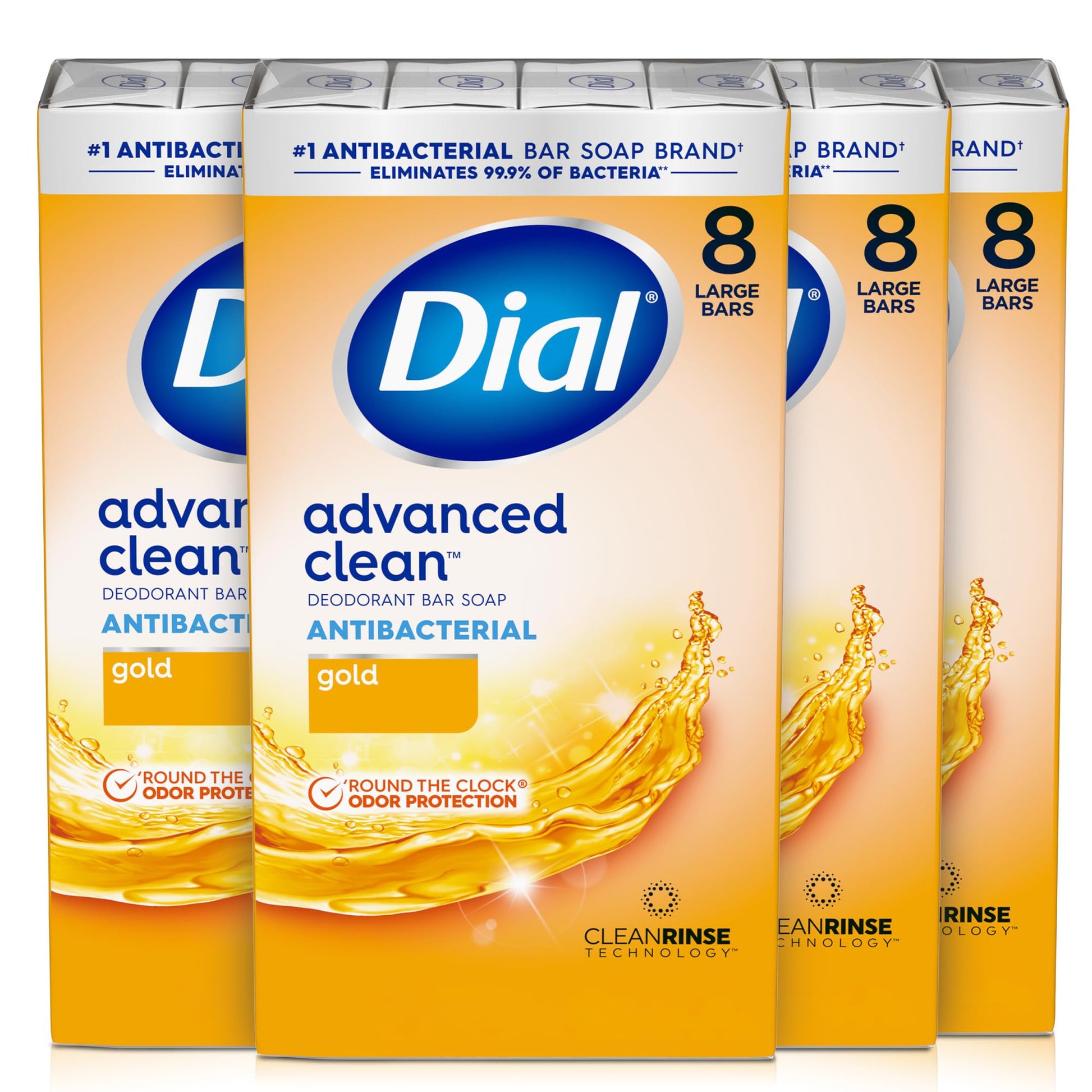 Dial Antibacterial Deodorant Bar Soap, Advanced Clean Gold, 4 Oz, 32 Bars, Round the Clock Odor Protection - PrimeBioHealth - canada supplements
