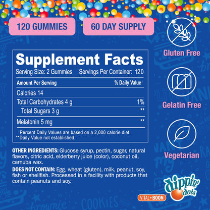 Dippin Dots - Melatonin Gummies for Kids & Adults (60 Days Supply) Strawberry Sunset Creme Flavor | 2.5mg Per Kids Melatonin Supplement for Faster, - PrimeBioHealth - canada supplements