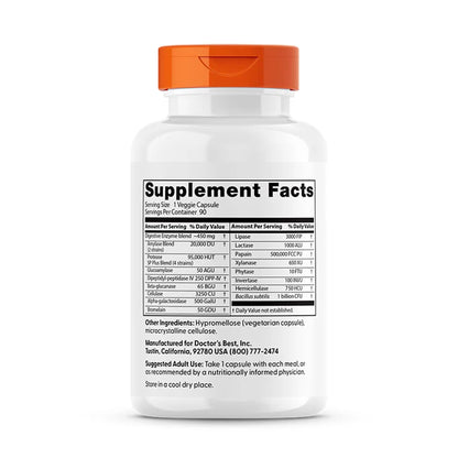 Doctor's Best Digestive Enzymes Supplement for Women & Men - Supports Gut Health, Digestion, & Overall Wellness, Formulated with Amylase, Super Enzyme Blend for Food Break Down, Non GMO - 90 Veg Caps - PrimeBioHealth - canada supplements
