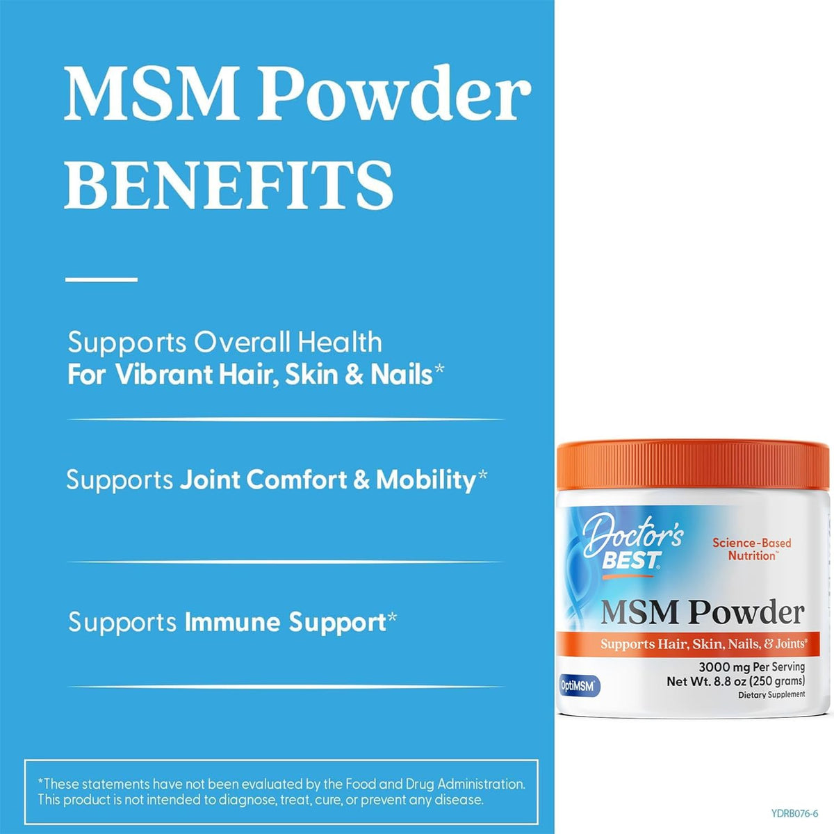 Doctor's Best MSM Powder Supplement for Men & Women - Supports Hair, Skin, Nails, Joint Health, & Mobility, Delivers Beneficial Sulfur with OptiMSM, Gluten Free, Soy Free, Non GMO, Vegan - 8.8 oz - PrimeBioHealth - canada supplements