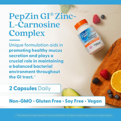 Doctor's Best PepZin GI, Zinc-L-Carnosine Complex for Men & Women - Zinc Carnosine Supplement Caps for Gut Health, Digestive Support, & Stomach Comfort, Vegan, Gluten Free - 120 Veg Capsules - PrimeBioHealth - canada supplements