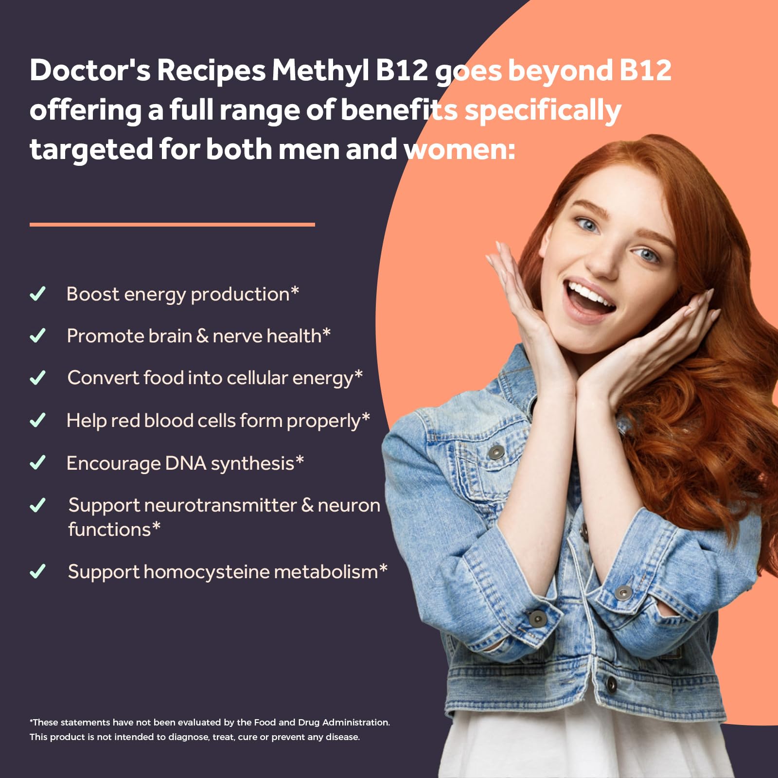 Doctor's Recipes Vitamin B12, Methylcobalamin 5000 mcg 90 Fast Dissolve Tablets, Natural Peach Flavor, Vegan Methyl, Energy Metabolism & Nervous System - PrimeBioHealth - canada supplements