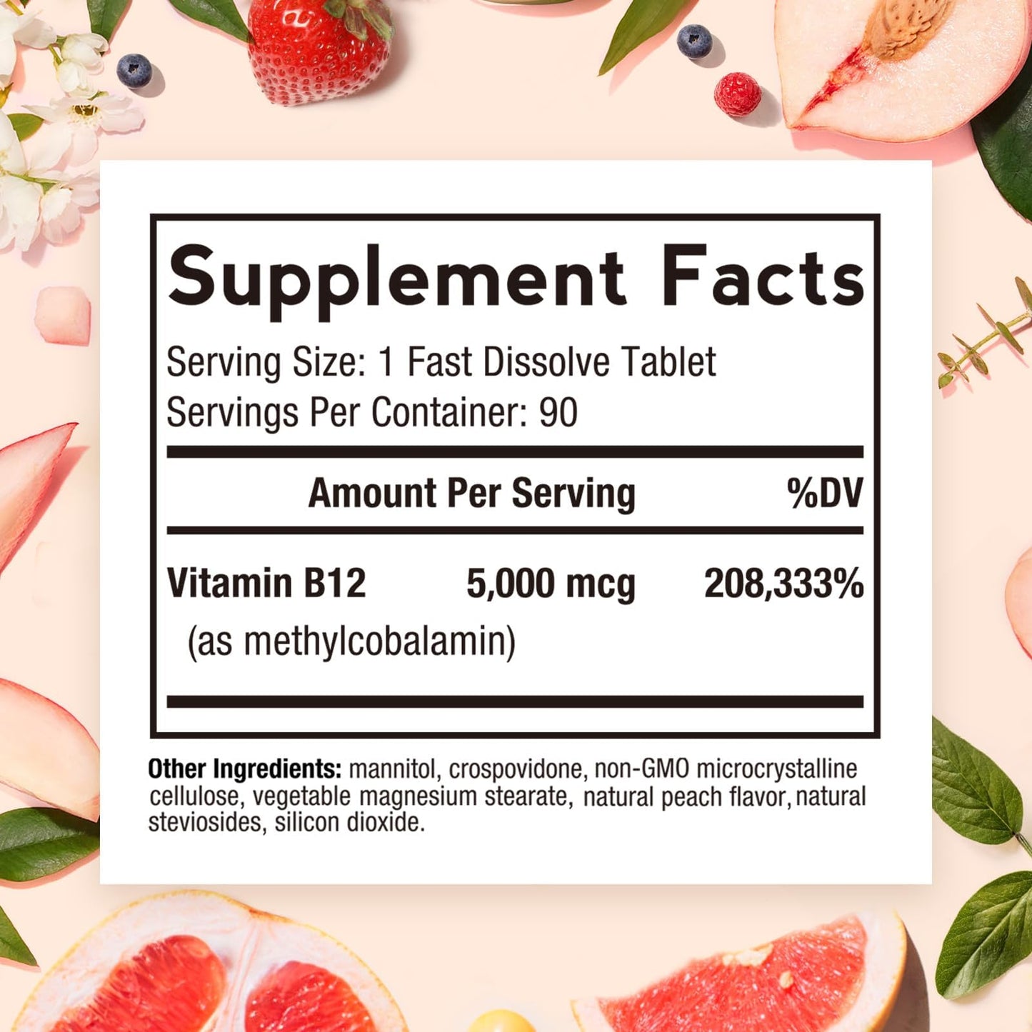 Doctor's Recipes Vitamin B12, Methylcobalamin 5000 mcg 90 Fast Dissolve Tablets, Natural Peach Flavor, Vegan Methyl, Energy Metabolism & Nervous System - PrimeBioHealth - canada supplements