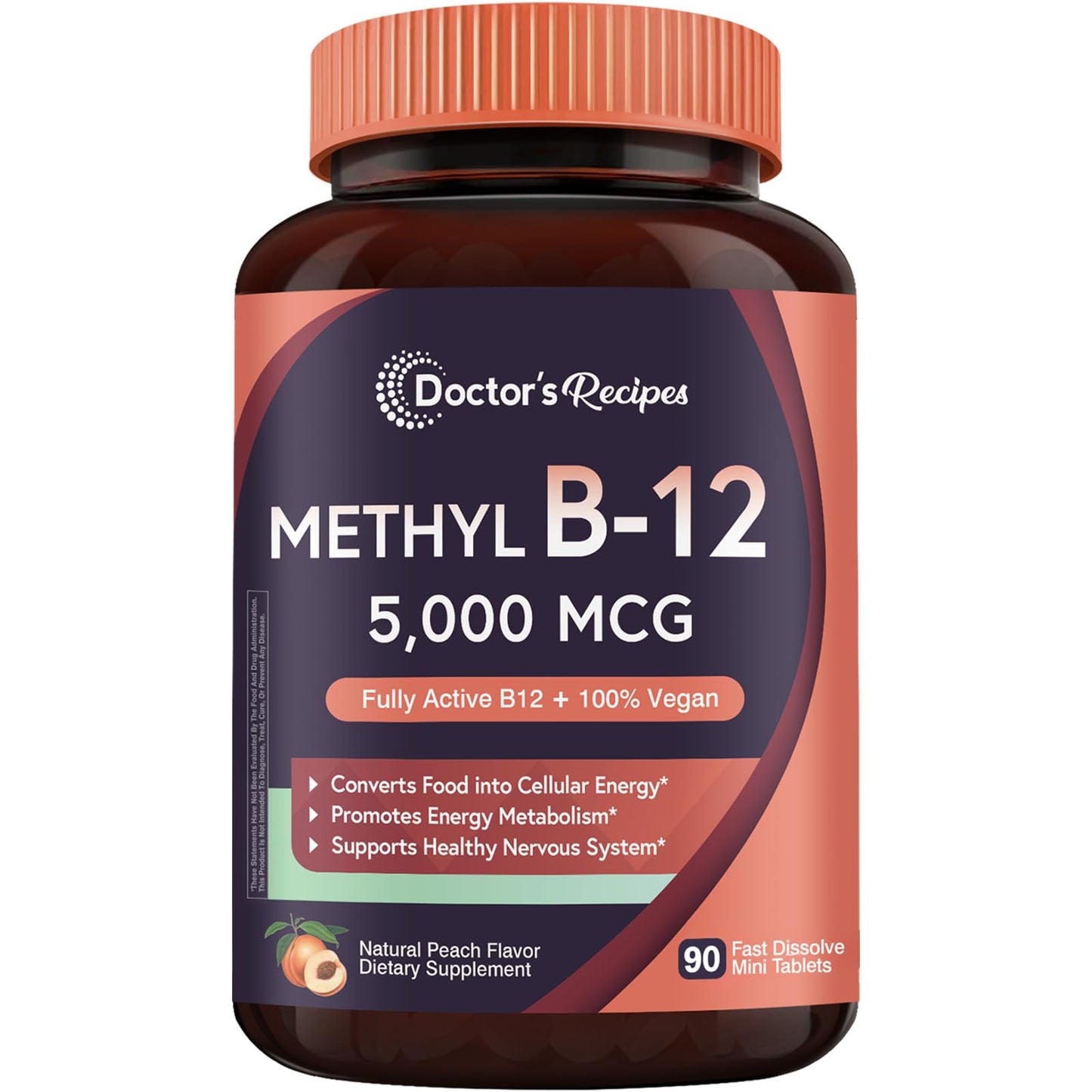 Doctor's Recipes Vitamin B12, Methylcobalamin 5000 mcg 90 Fast Dissolve Tablets, Natural Peach Flavor, Vegan Methyl, Energy Metabolism & Nervous System - PrimeBioHealth - canada supplements